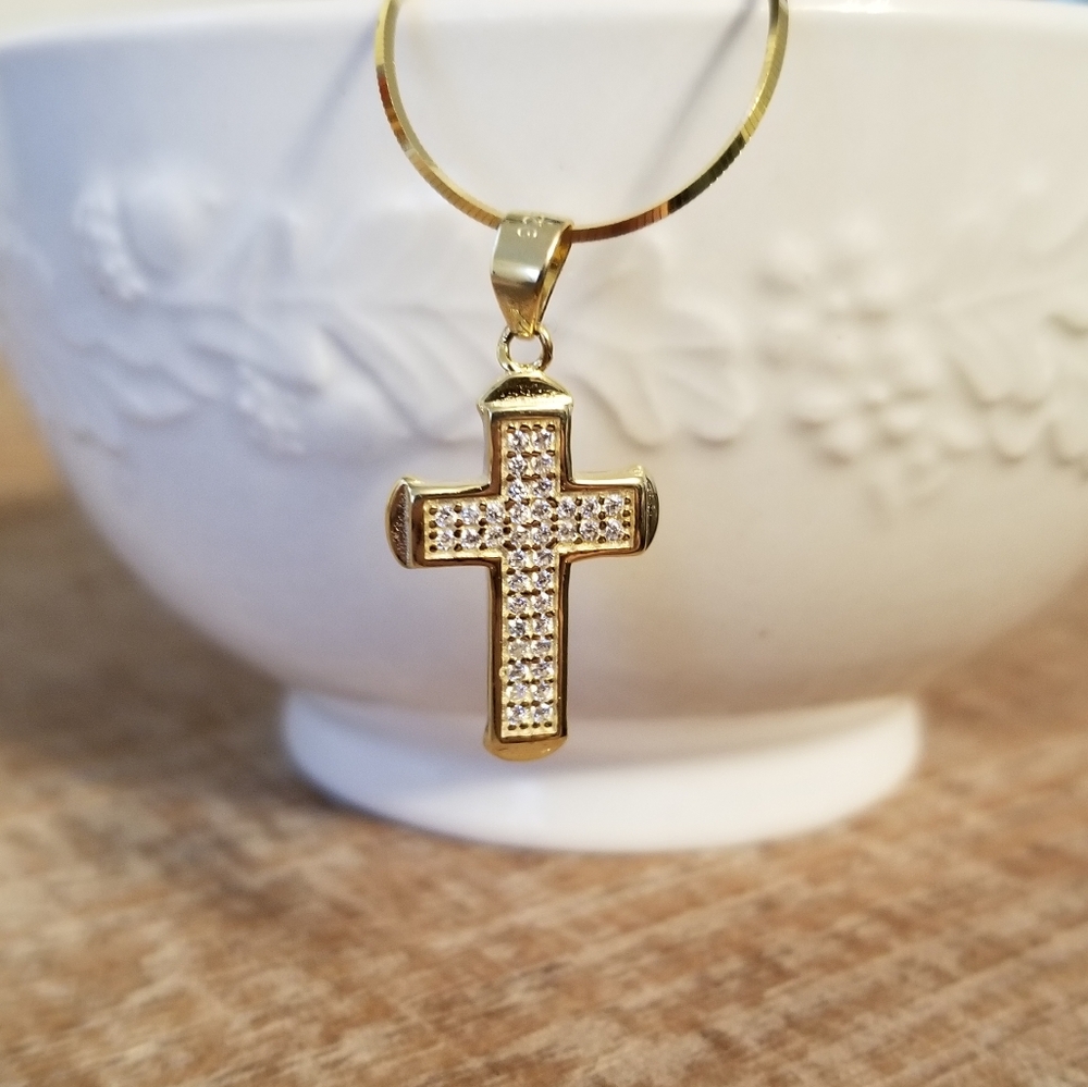 14kt Gold Wide Embellished Cross Necklace